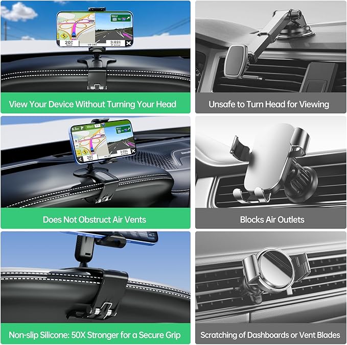 360° Rotating Car Dashboard Phone Holder | Universal Smartphone Clip Mount