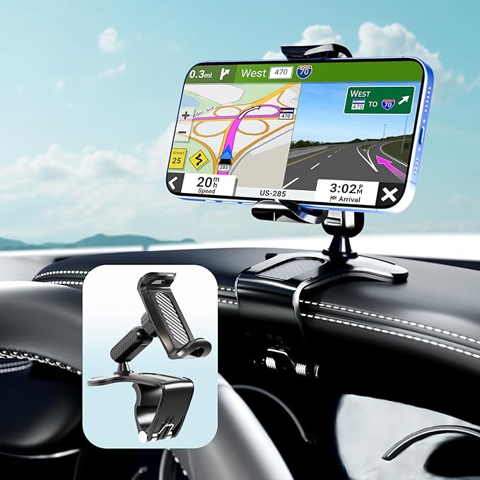 360° Rotating Car Dashboard Phone Holder | Universal Smartphone Clip Mount